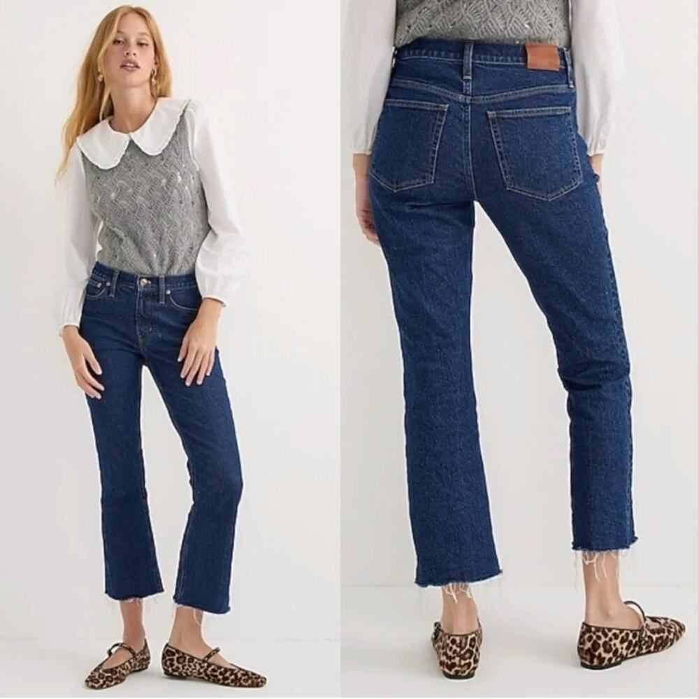 J. Crew 9" Demi Boot Crop Jeans Frayed Dark Wash Size 26